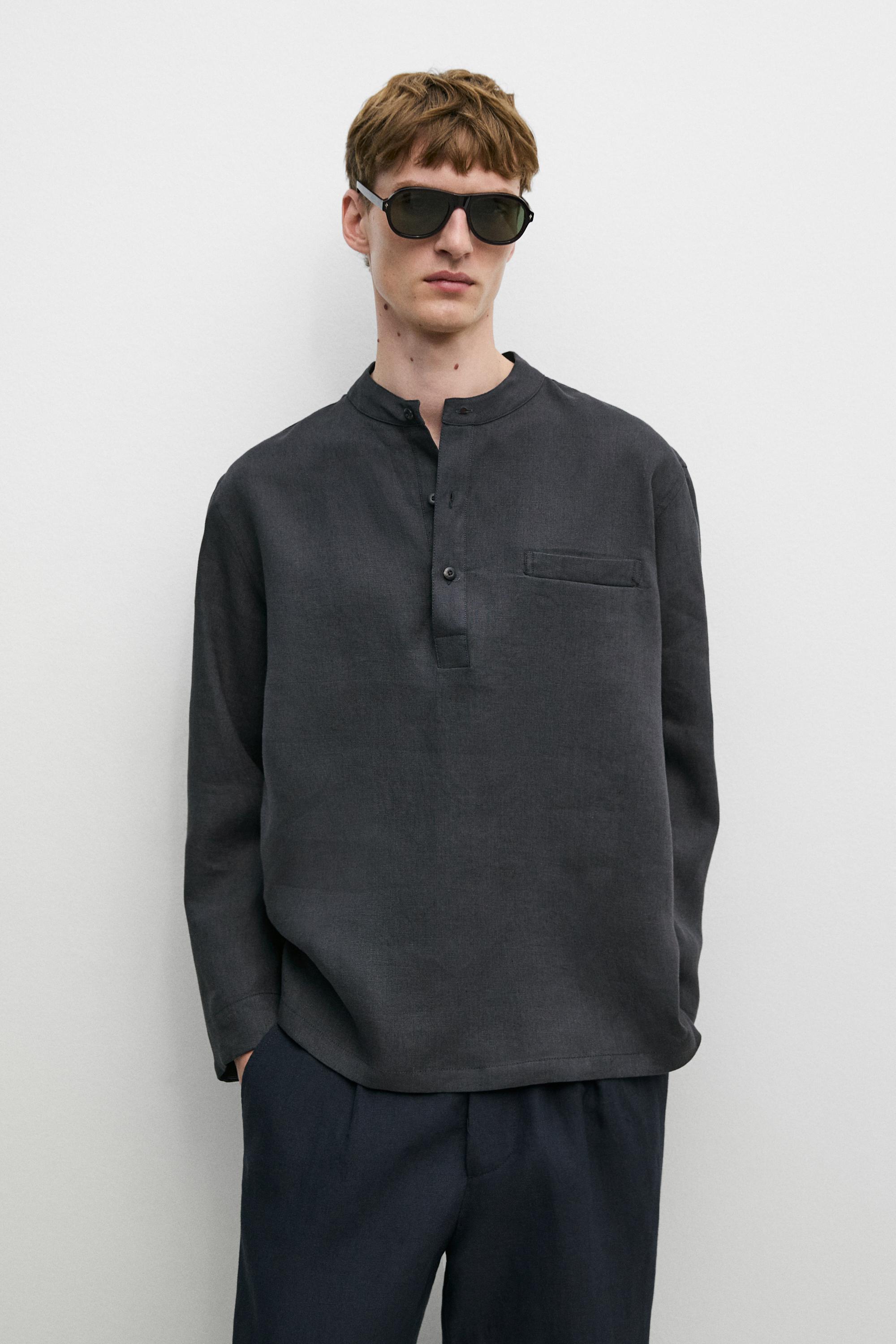 Linen button-up shirt with stand collar - LIMITED EDITION